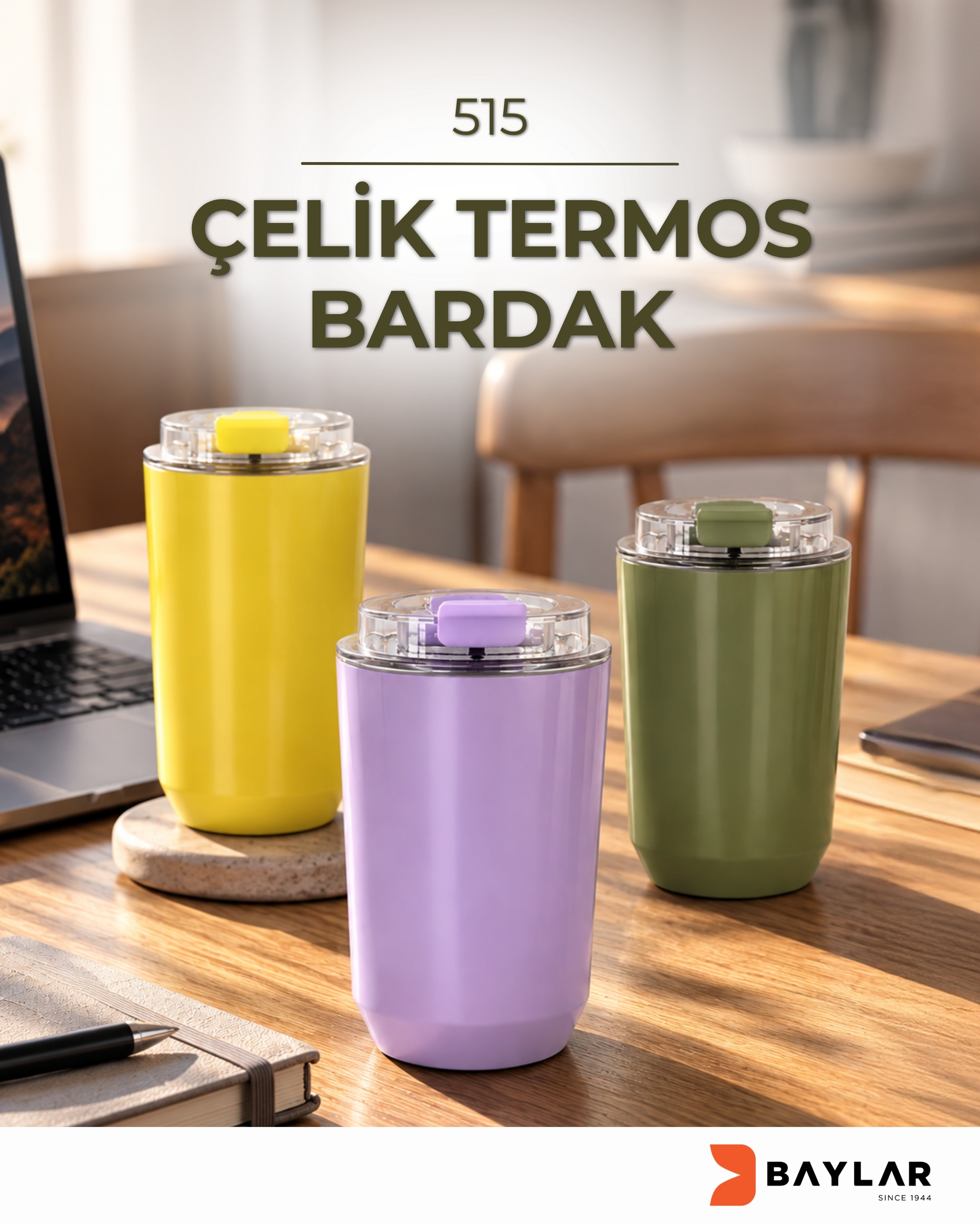 515 Paslanmaz Çelik Termos Bardak 400 ml  ( Pastel Renkler )