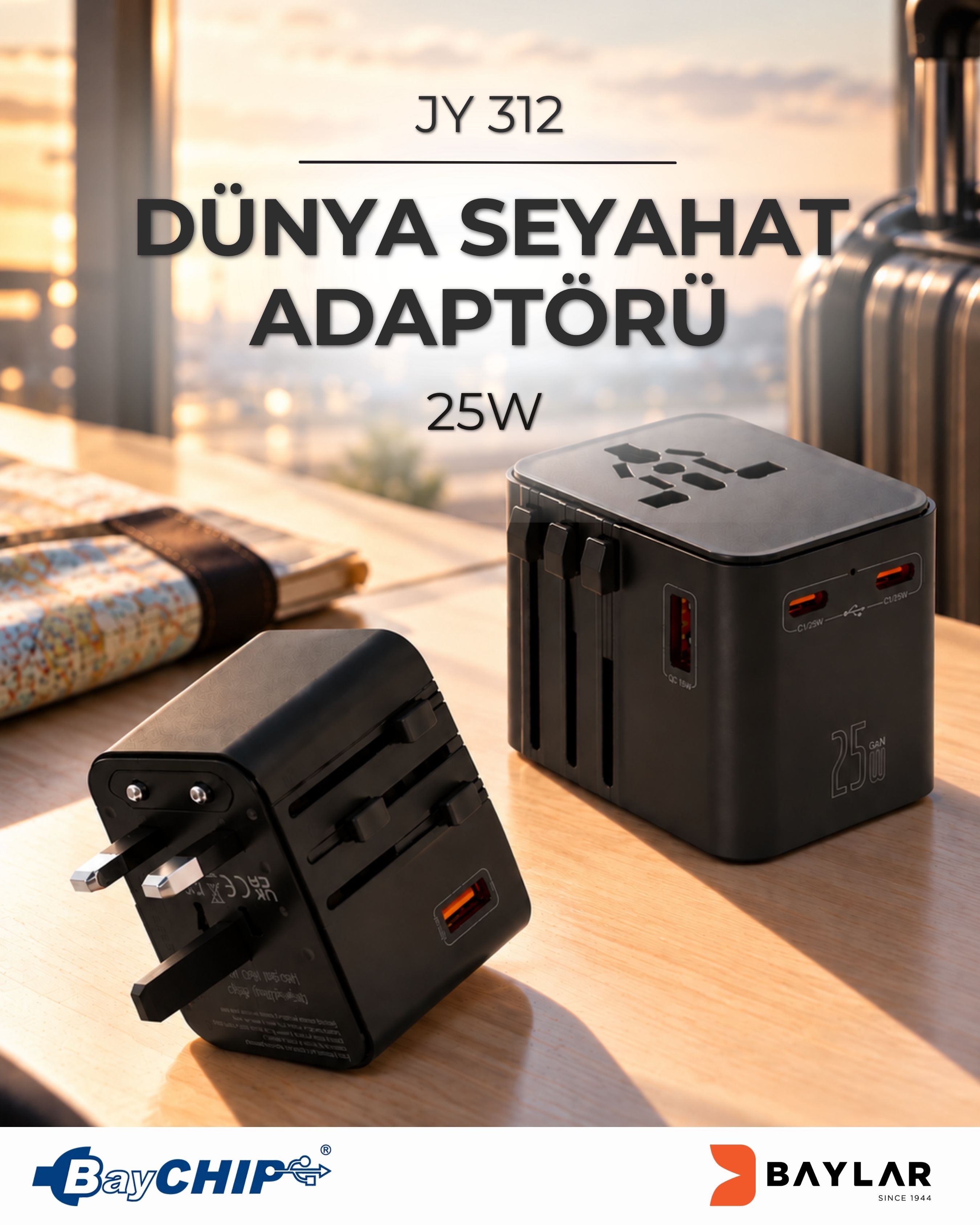JY 312 Dünya Seyahat Adaptörü (25W)