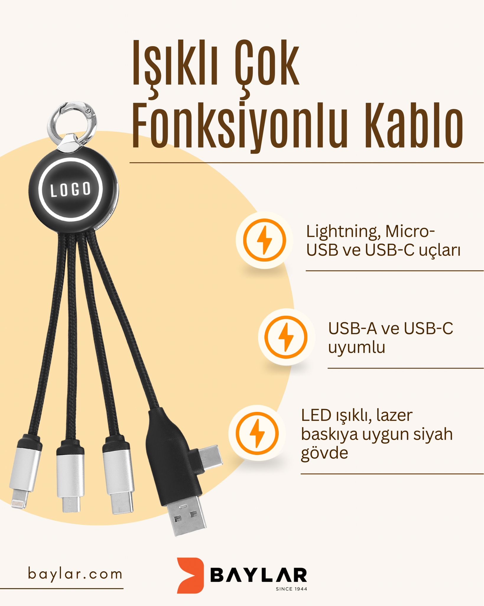 K1 Işıklı Çok Fonksiyonlu Kablo