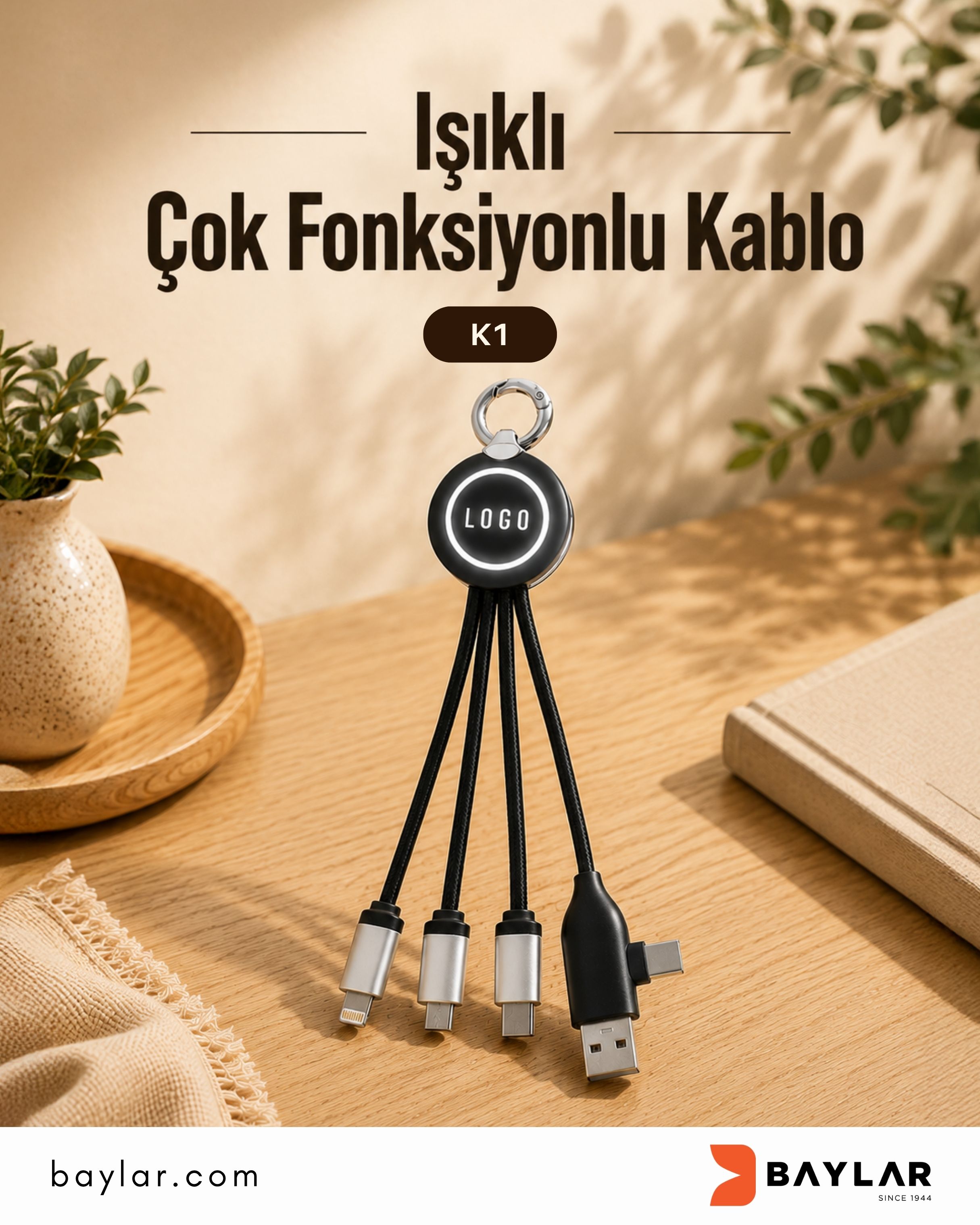 K1 Işıklı Çok Fonksiyonlu Kablo