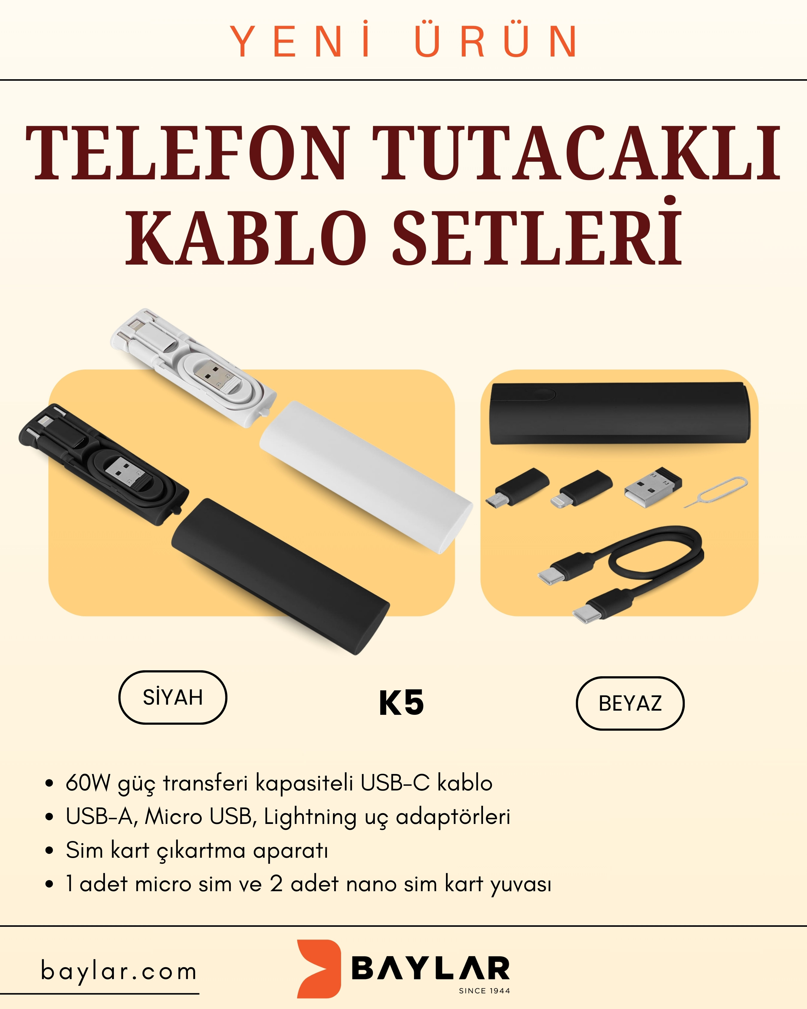 K5 Çok Fonksiyonlu Telefon Tutacaklı Taşınabilir Kablo Seti