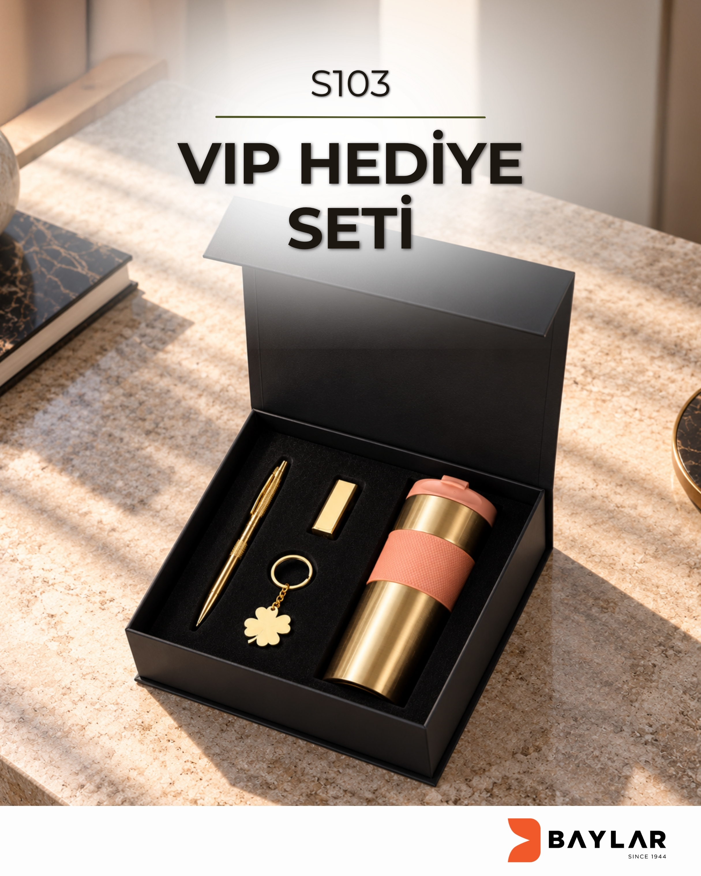 S103 Termos-Anahtarlık- USB ve Kalem VIP Hediye Set