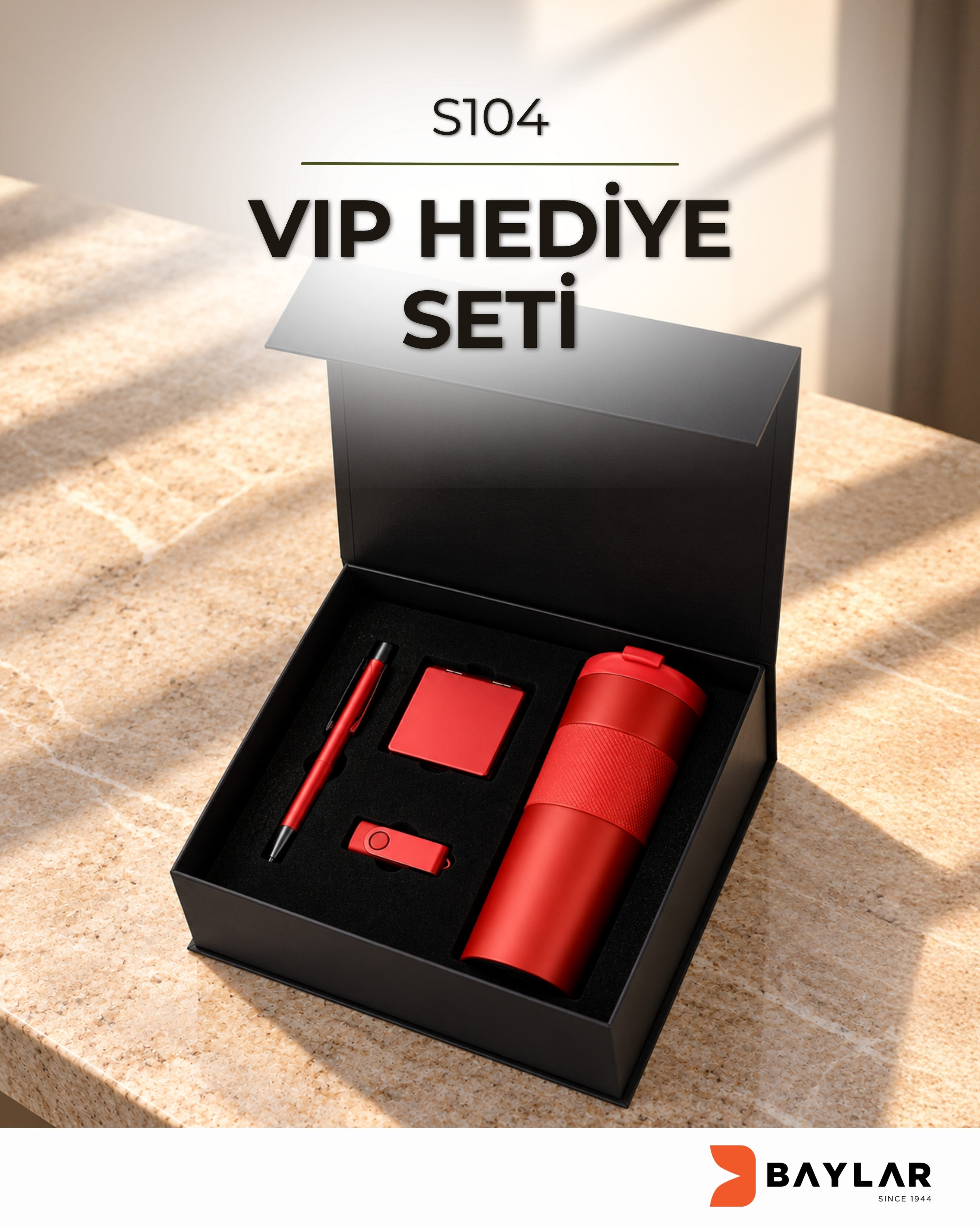 S104 Termos Ayna Usb ve Kalem VIP Hediye Seti